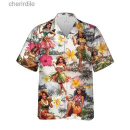 Chemises décontractées pour hommes 3D Jupe d'herbe imprimée fille graphique Shirt Hommes Homme à manches courtes décontractées Blouses Hawaiian Blouses Aloha Button Button Mentes Top YQ240408
