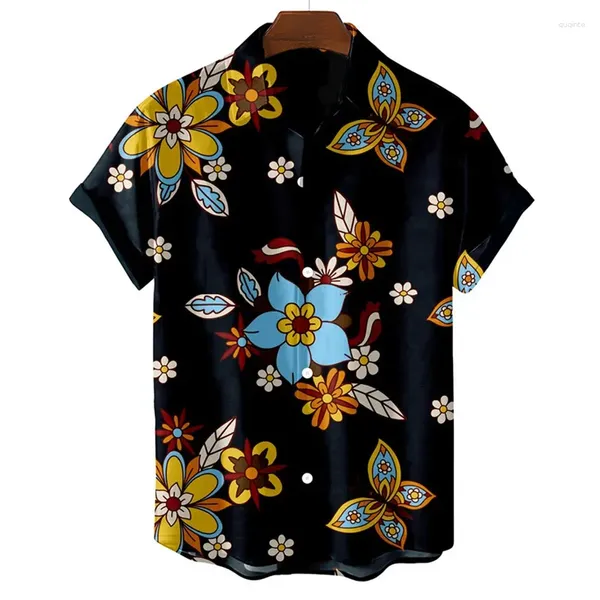 Chemises décontractées pour hommes 3D Blouse de robe de fleur hawaïenne imprimée pour hommes Fashion Beach Street Street Man Clothing Retro Vintage Harajuku Social