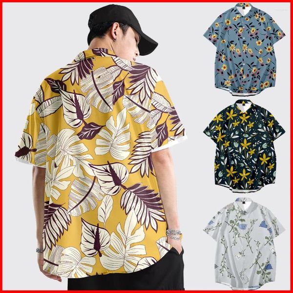 Camisas casuales para hombres Camisa de hoja impresa en 3D Vacaciones de verano Manga corta Playa hawaiana Top camiseta Talla grande Flor