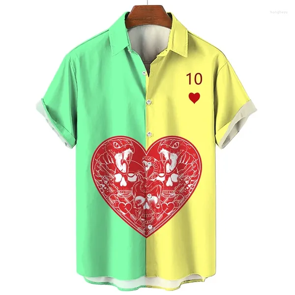 Chemises décontractées pour hommes 3D imprimé Love Poker Elements Graphique pour hommes Vêtements Simple Hip Hop Blouses masculines Funny Y2K Boy Bouton à manches courtes