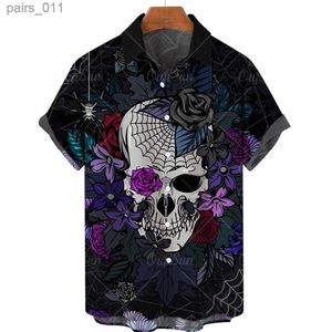 Chemises décontractées pour hommes 3d Skull Hawaiian Floral Casual Shirts For Men Halloween Summer Short à manches surdimensionnées Social 5xl Cadeaux Importés 240402