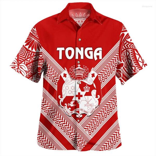 Chemises décontractées pour hommes 3D Impression du royaume des Tonga National Flag Emblem Coat ARM BRAPHIC MEN MEN HARAJUKU Vêtements