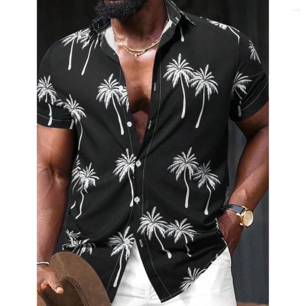 Chemises décontractées pour hommes 3D imprimés Palm graphiques bouton à collier avant basique à manches courtes t-shirts Tops avec imprimé botanique Style