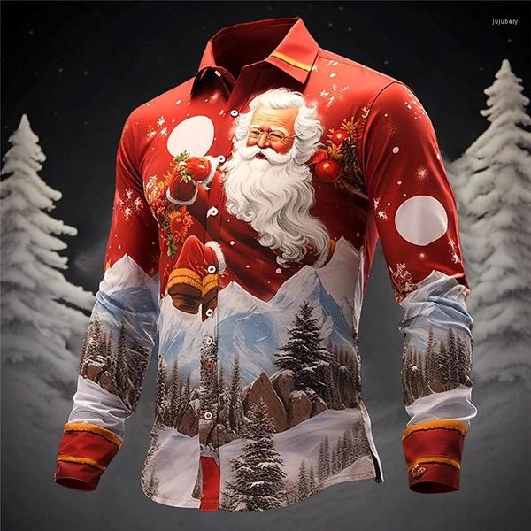 Camisas casuales para hombres 3D Santa Claus Navidad Cosplay Impresión de manga larga para mujeres Moda Streetwear Vestido Hombres Niños Ropa divertida Top