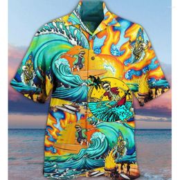 Casual shirts voor heren 3D Skull Print Shirt Hawaiiaanse mannen mode korte mouw top herenkleding los en ademend