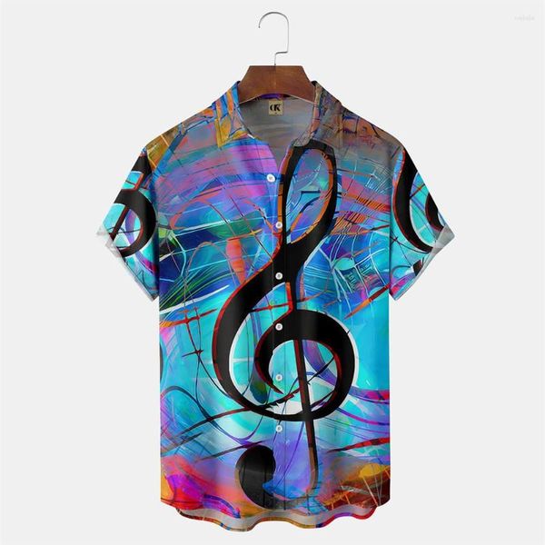 Chemises décontractées pour hommes 3D été court Note de musique imprimé hauts chemise hawaïenne mode vacances t-shirts Slim Fit plage Harajuku Blouse