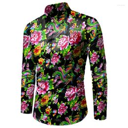 Chemises décontractées pour hommes # 4755 Noir Rouge Vert Chemise imprimée florale Hommes Plus Taille 5XL 6XL 7XL 8XL Vintage Manches longues Printemps Automne
