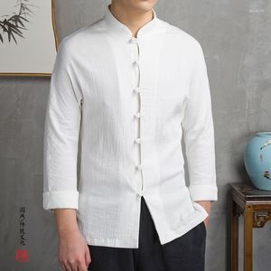 Camisas informales para hombre, ropa tradicional china 4XL, camisa de manga larga de talla grande, estilo étnico, Color sólido, abrigo con cuello levantado, Top Harajuku