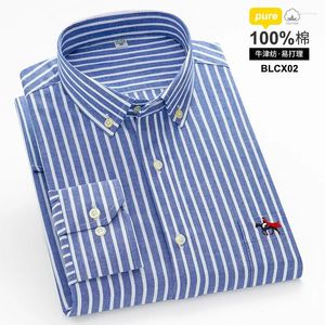 Casual shirts van heren 5xl shirt lange mouw veer en herfst katoen oxford geweven streep streep controle anti-rimpel slanke pasvorm