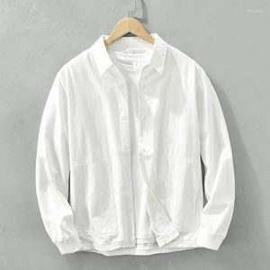 Chemises décontractées pour hommes 6680 Printemps Japon Style Coton pour hommes Simple Blanc All-Match Lâche Revers Mode Doux À Manches Longues Mince Manteaux Mâles