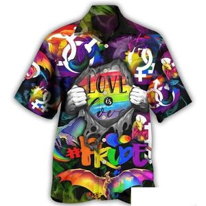 Chemises décontractées pour hommes 6H27 MENS LGBT AMERICAN PRIDE Hawaiian 3d Hawaii Summer Aloha Shirt Gift for Fashion Street Street Gay Lesbian Floral Co Ootchy