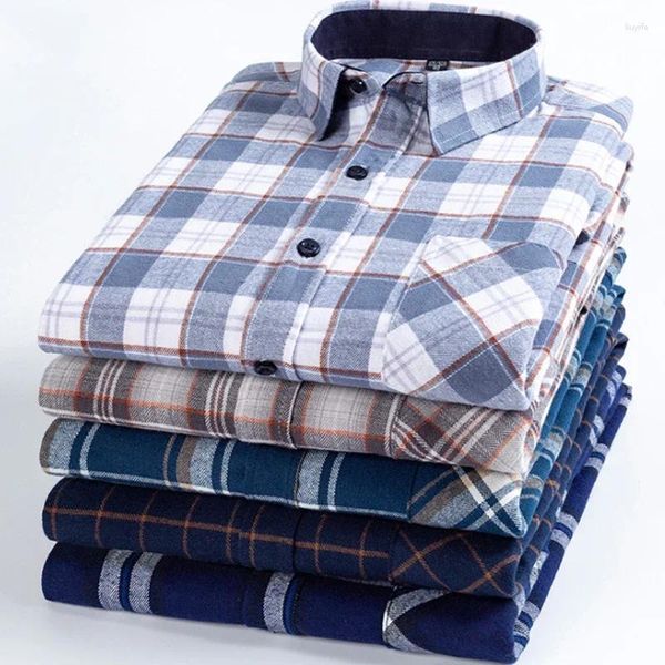 Chemises décontractées pour hommes 6XL 2024 printemps et automne brossé coupe ajustée mode résistant aux rides non fer grande chemise à carreaux lavage coton
