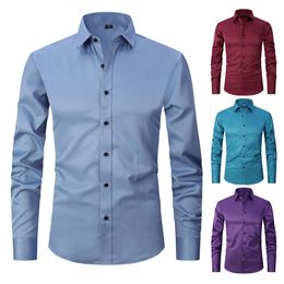 Chemises décontractées pour hommes 6XL 7XL 8XL Printemps et automne Chemise élastique à manches longues Grand luxe Business Slim Couleur unie Presse sans rides 230224