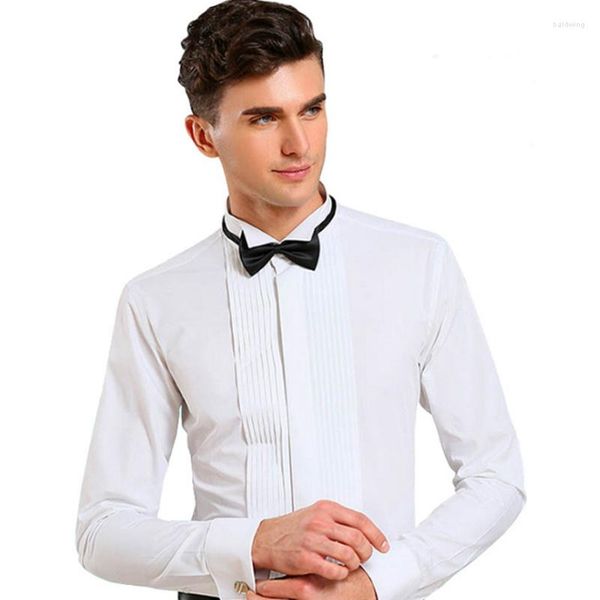 Camisas casuales para hombres 6XL grande 2023 esmoquin vestido de novia blanco puro francés negocios gemelos moda camisa de manga larga para hombres