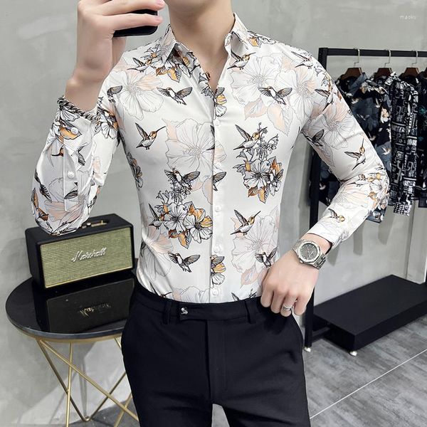 Camisas casuales para hombres 6xl camisa floral de manga larga para hombres streetwear moda estilo coreano botón abajo tops fiesta fiesta slim fit chemise homme