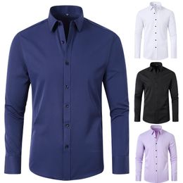 Casual shirts voor heren 6xl lente en herfst heren shirt mode geen ijzer gemonteerde luxe solide grote mouwen elastische zaken casual veelzijdige 230321