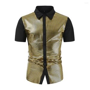 Chemises décontractées pour hommes 70S Costume disco Broupe de chemisier Men Bouton Up Cardigan Golden Sequins Sequed