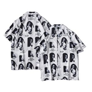High street hip-hop tendance chemise vintage lâche motif graffiti chemises à manches courtes marque tendance hommes et femmes couple