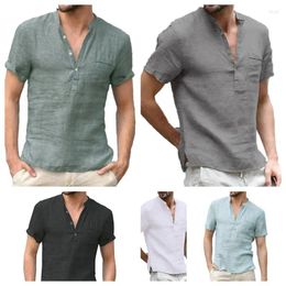 Chemises décontractées pour hommes 7Colors!Fashion Cotton Linn Male Male à manches courtes V Collar respirant Tee Men Vêtements