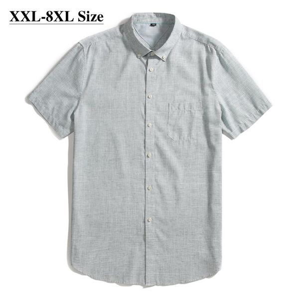 Camisas casuales para hombres 7XL Camisa de algodón de lino de gran tamaño para hombres Moda a cuadros Suelta de negocios de verano de manga corta de talla grande Marca MaleMen's