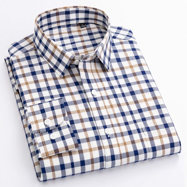 Chemises décontractées pour hommes 8xl 11 Colon Coton Oxford Striped Plaid Longsleeve Shirt for Men Dress Shirts High Quality Pure Color Business Bouton Up 230320