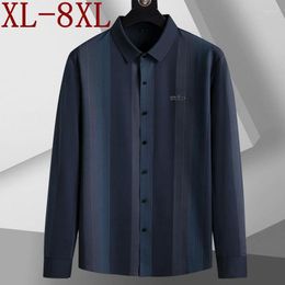 Hommes chemises décontractées 8XL 7XL 6XL 2023 automne haute qualité ample rayé chemise hommes hauts à manches longues revers hommes Camisa Masculina