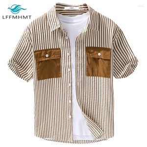 Chemises décontractées pour hommes 962 Chemise rayée Texture de la mode de mode Summer Double poche à manches courtes confortables Chloue quotidienne classique Top Male