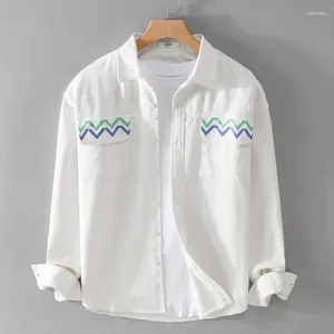 Casual overhemden voor heren 9864 Lente Herfst Mode Eenvoudig Gezellig overhemd met lange mouwen Golf Streep Chique print Losse matchende katoenen blouse Tops