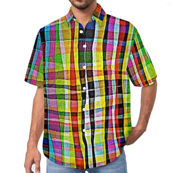 Chemises décontractées pour hommes abstrait géométrique coloré Madras imprimer chemise de vacances été Cool Blouses hommes personnalisé grande taille