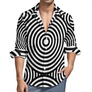 Chemises décontractées pour hommes chemise imprimée ligne abstraite Mod cercles à manches longues personnalisé Blouses drôles automne haut surdimensionné ample