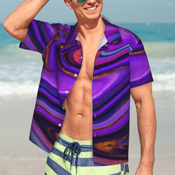 Chemises décontractées pour hommes Abstract Marble Beach Shirt Liquid Imprime Hawaii Male Blouses vintage Blans courte