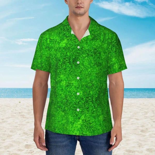 Camisas casuales para hombres Camisa de playa de musgo abstracto Estampado de plantas verdes Blusas clásicas hawaianas para hombre Manga corta Y2K Tops de diseño divertido