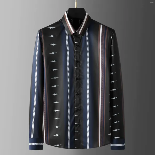 Chemises décontractées pour hommes Abstract Starry Sky Imprimé masculin Mâle Luxury Lux Slee Vertical Stripe Slim Fit Party Man