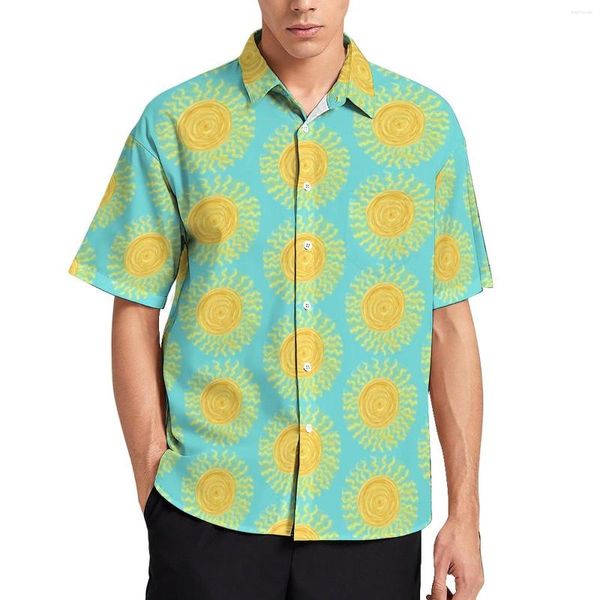 Camisas casuales para hombres Camisa suelta con estampado de sol abstracto Patrón de sol de playa para hombre Blusas de gran tamaño frescas de manga corta con estampado de verano