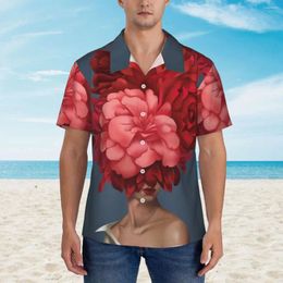 Chemises décontractées pour hommes Résumé Femmes Head Beach Chemise Mâle Bouquet Fleur Rouge Prin Été À Manches Courtes Nouveauté Blouses Surdimensionnées Cadeau