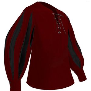 Casual shirts voor heren Volwassen mannen Middeleeuwse Renaissance Bruidegoms Cosplay Shirt Piraat Vintage tuniek Larp Viking-kostuum Lace Up Mannelijke Gothic