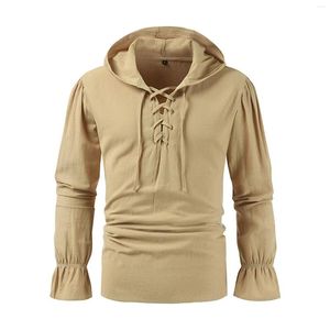 Casual shirts voor mannen Volwassen mannen Middeleeuws shirt Gothic Steampunk Sweatshirt Lace Up Lange mouw Pullover Hood Tee Halloween Tops Chemise