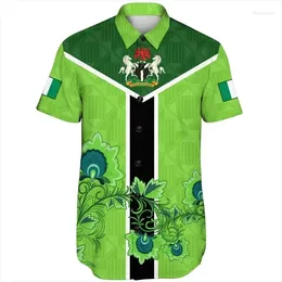 Chemises décontractées pour hommes Afrique Nigeria Drapeau Carte Manches courtes pour hommes Vêtements Hawaiian Enfants Blouses Emblème national Chemisier à revers Dashiki
