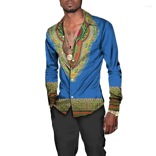 Camisas informales para hombre, camisa abotonada Dashiki africana, camisetas de manga corta/larga con estampado elegante, ropa de calle étnica personalizada para hombres/mujeres