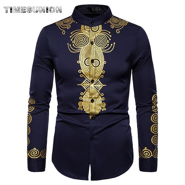 Chemises décontractées pour hommes Broderie africaine Dashiki Shirt Hommes Slim Manches longues Chemise Homme Ethnic Totem Design Mens Dress Wedding Party Camisas 221117