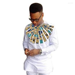 Casual shirts voor heren Afrikaanse mode mannen kleurrijke print lange mouwen tops witte katoen/was ladermeetend ontwerp mannelijke trouwkleding's quin22
