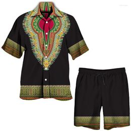 Casual overhemden voor heren Afrikaanse totemprint 2-delige outfits Korte mouw Knoopshirt/shorts/set Dashiki Etnische stijl Traditionele kleding