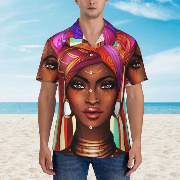 Chemises décontractées pour hommes Femmes africaines Chemise hawaïenne Hommes Plage Restez forts et puissants Manches courtes Modèle élégant Blouses surdimensionnées élégantes