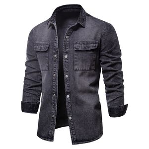 Men S Shirts décontractés Aiopeson 100 coton Denim hommes Couleur solide Shirt à manches longues pour le printemps jeans de haute qualité mâle 230814