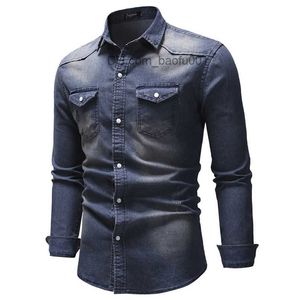 Chemises décontractées pour hommes AIOPESON haute qualité à manches longues chemise en jean hommes printemps couleur unie coton Jeans pour décontracté s Z230705