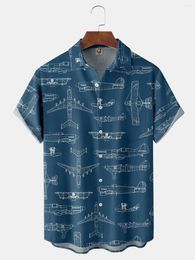 Chemises décontractées pour hommes Composition de l'avion Bleu à manches courtes Chemise de poche pour hommes Été Lâche Respirant Top