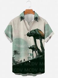Chemises décontractées pour hommes Alien Mecha 3D Impression d'été Classic Style Mens Hawaiian Robe Social Retro Shirt Blouse Camisas Casuais Slim Fit