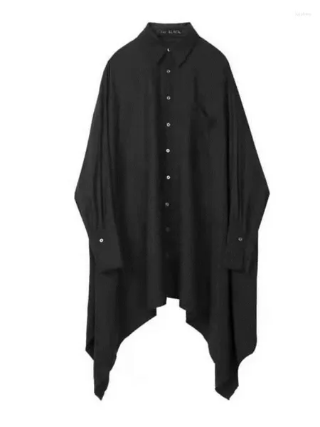 Chemises décontractées pour hommes All Black Chemise à manches longues Hommes Printemps Automne Hrajuku Gothique Irrégulier Beau Lâche Oversize Collier Turn-down Élégant