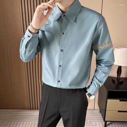 Camisas casuales para hombres Todas las estaciones Cinta de moda Manga larga para hombres Ropa Simple Slim Fit Blusa Homme