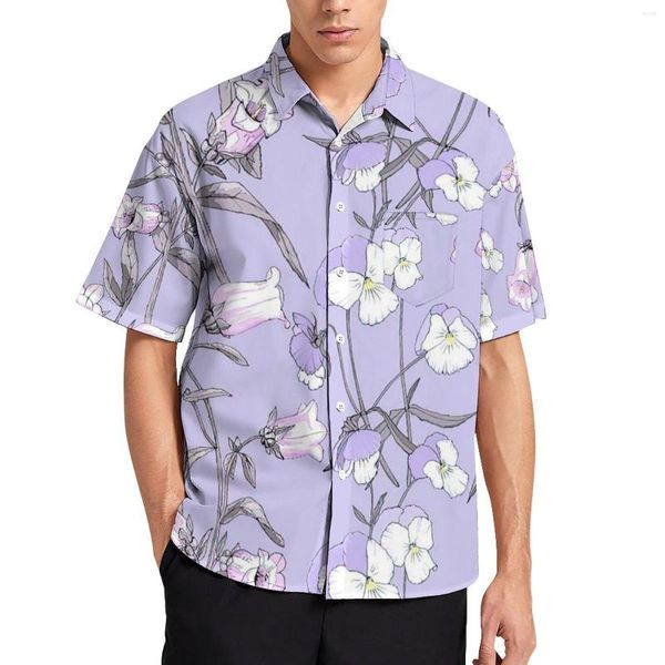 Chemises décontractées pour hommes Aloha chemise hawaïenne hommes été violet fleurs fraîches imprimer plage manches courtes Luau hauts vacances